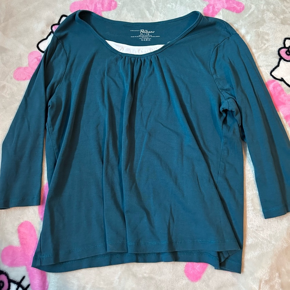 Women’s Penmans turquoise green & white half length long sleeve t shirt